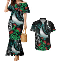 Aloha Hawaii Monk Seal Couples Matching Mermaid Dress and Hawaiian Shirt Mix Ohia Lehua