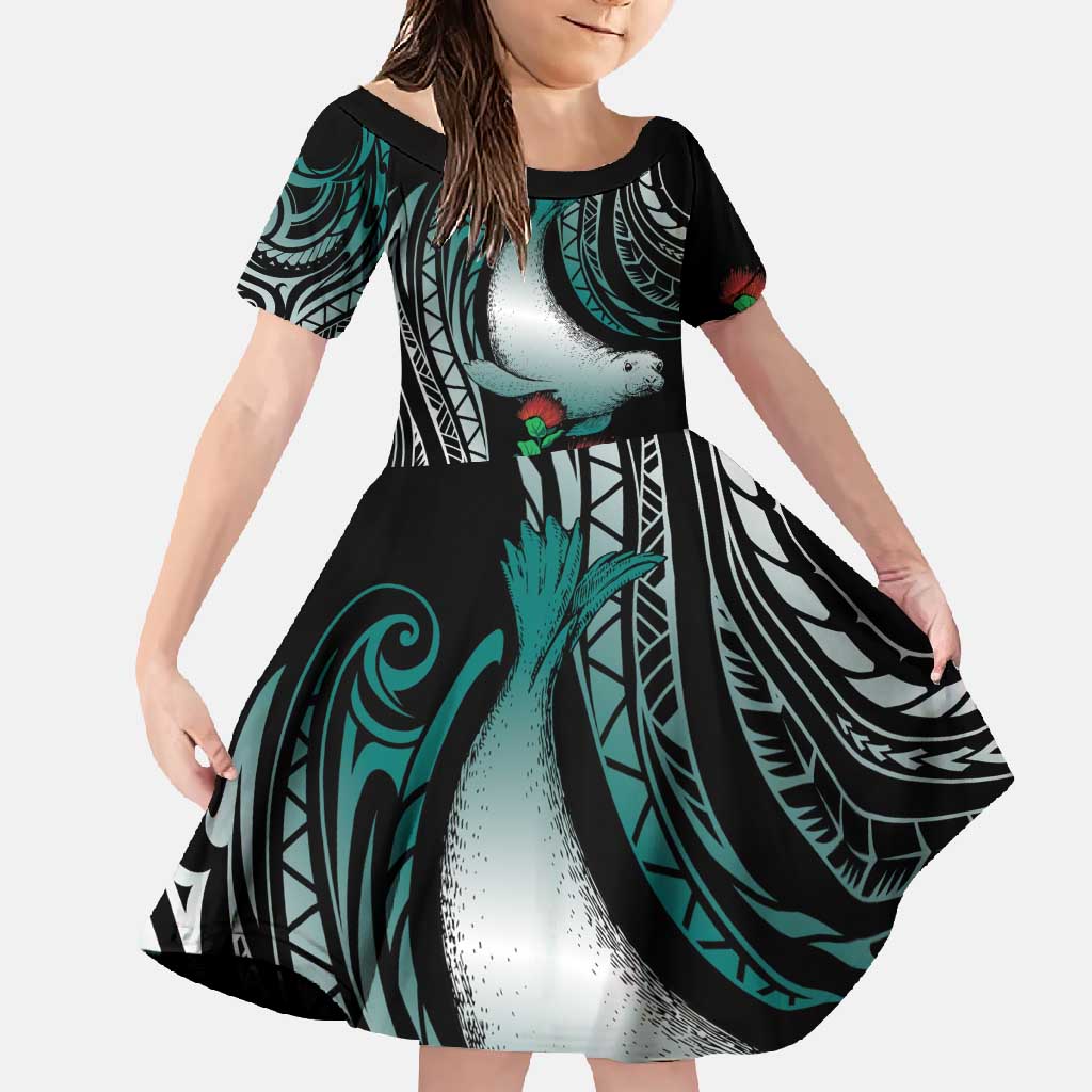 Aloha Hawaii Monk Seal Family Matching Long Sleeve Bodycon Dress and Hawaiian Shirt Mix Ohia Lehua