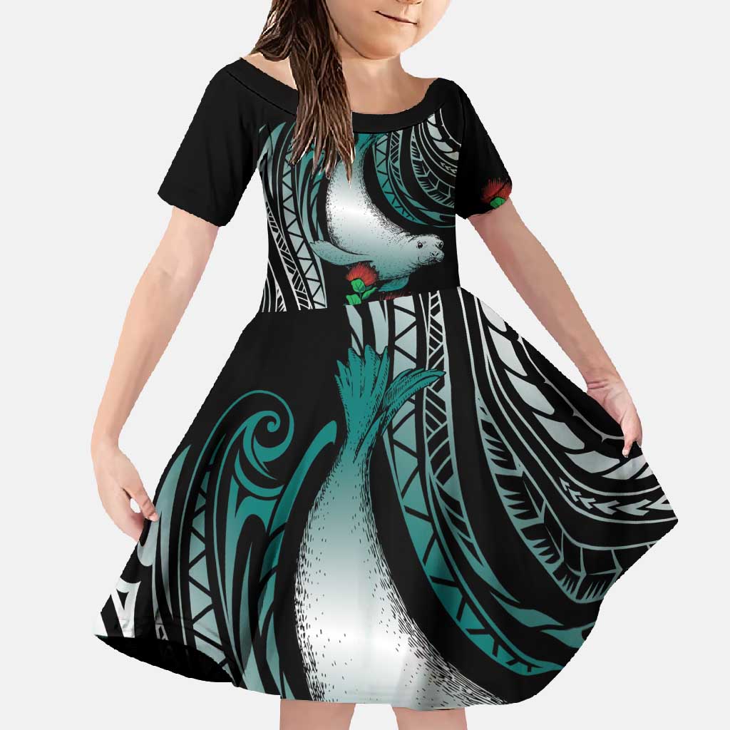 Aloha Hawaii Monk Seal Family Matching Off Shoulder Maxi Dress and Hawaiian Shirt Mix Ohia Lehua