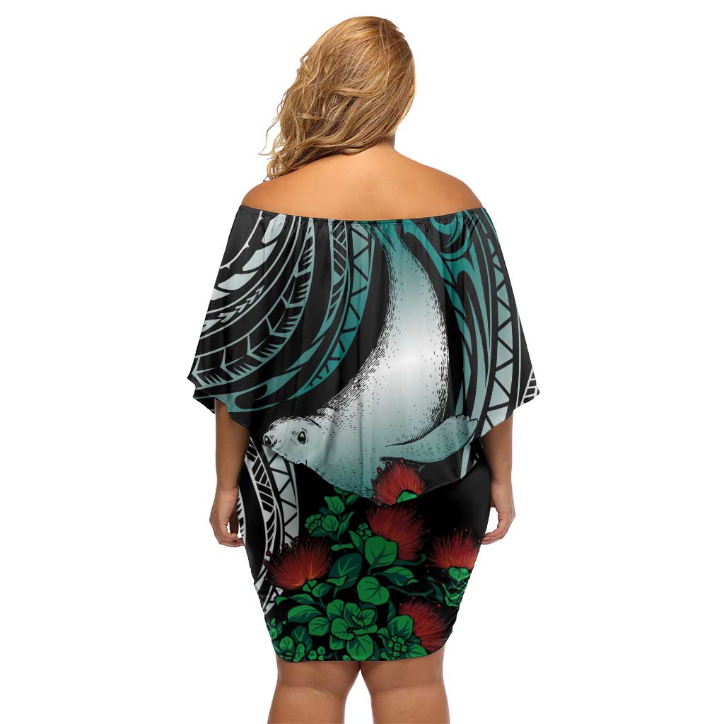 Aloha Hawaii Monk Seal Family Matching Off Shoulder Short Dress and Hawaiian Shirt Mix Ohia Lehua
