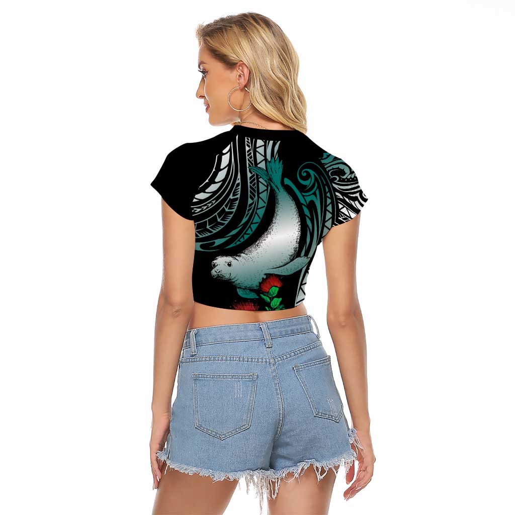 Aloha Hawaii Monk Seal Raglan Cropped T Shirt Mix Ohia Lehua