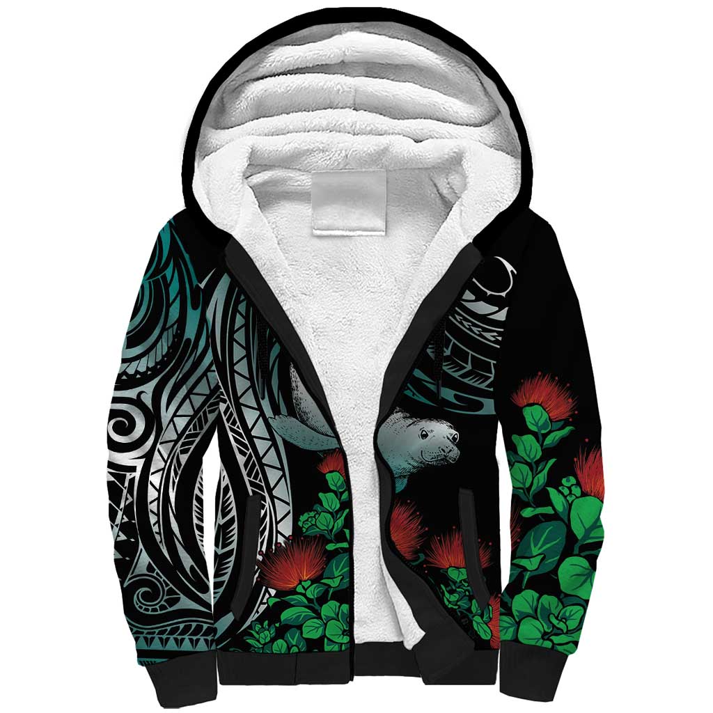 Aloha Hawaii Monk Seal Sherpa Hoodie Mix Ohia Lehua