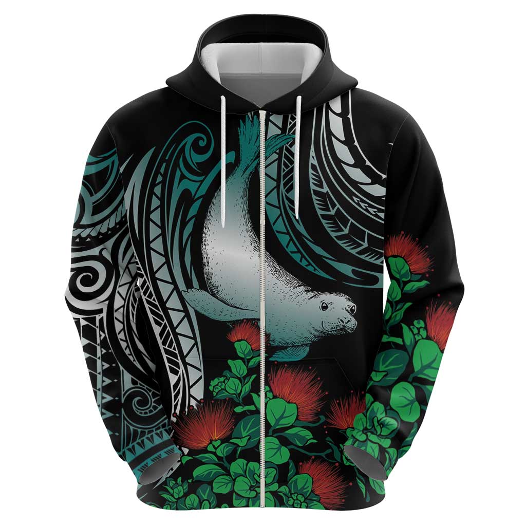 Aloha Hawaii Monk Seal Zip Hoodie Mix Ohia Lehua