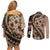 Bula Fiji Couples Matching Off Shoulder Short Dress and Long Sleeve Button Shirt Mocha Brown Kaivity Masi Tapa
