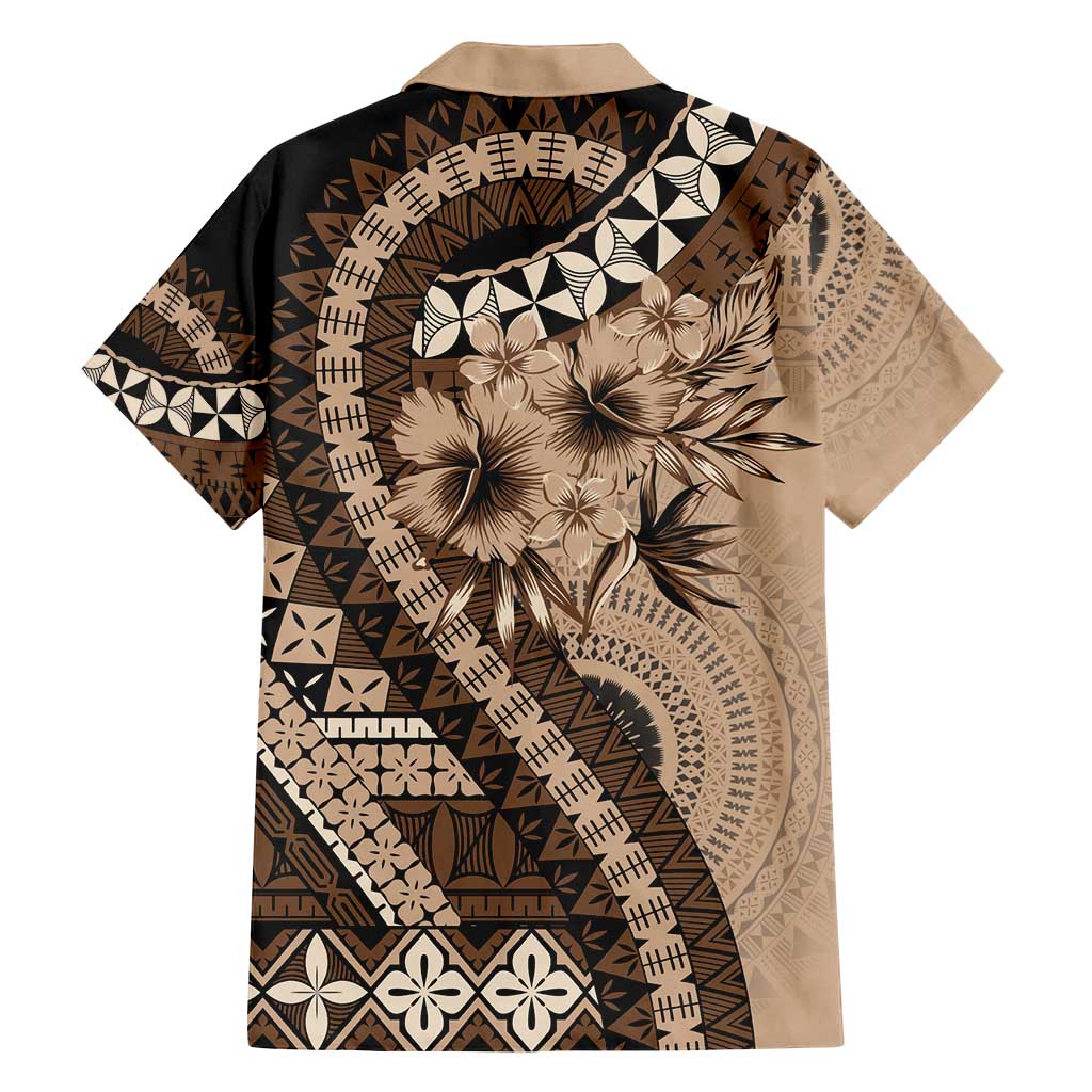 Bula Fiji Family Matching Long Sleeve Bodycon Dress and Hawaiian Shirt Mocha Brown Kaivity Masi Tapa