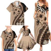 Bula Fiji Family Matching Summer Maxi Dress and Hawaiian Shirt Mocha Brown Kaivity Masi Tapa