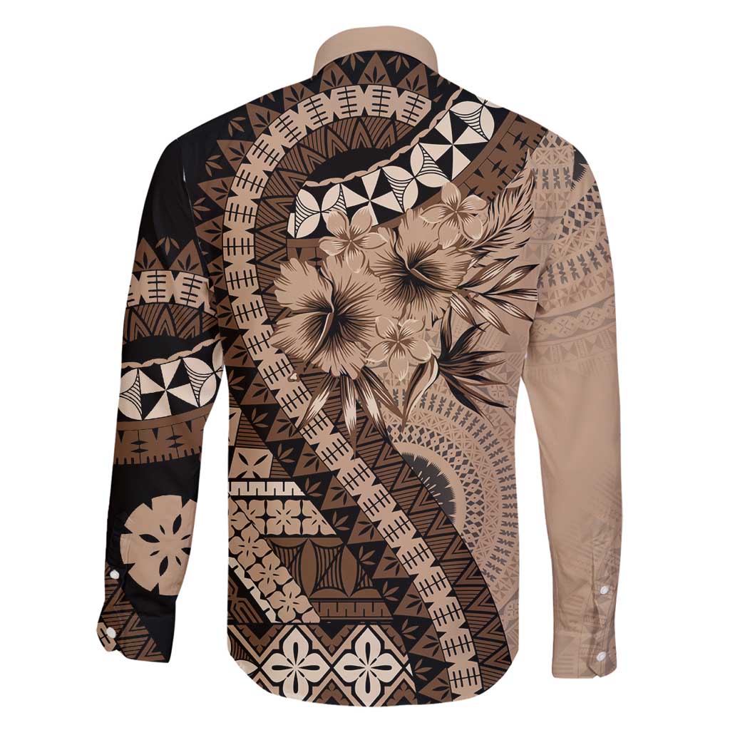 Bula Fiji Family Matching Summer Maxi Dress and Hawaiian Shirt Mocha Brown Kaivity Masi Tapa