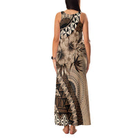 Bula Fiji Family Matching Tank Maxi Dress and Hawaiian Shirt Mocha Brown Kaivity Masi Tapa