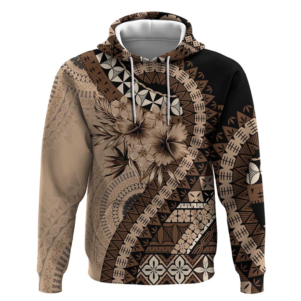 Bula Fiji Hoodie Mocha Brown Kaivity Masi Tapa