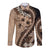 Bula Fiji Long Sleeve Button Shirt Mocha Brown Kaivity Masi Tapa