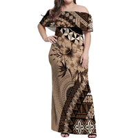 Bula Fiji Off Shoulder Maxi Dress Mocha Brown Kaivity Masi Tapa