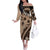 Bula Fiji Off The Shoulder Long Sleeve Dress Mocha Brown Kaivity Masi Tapa