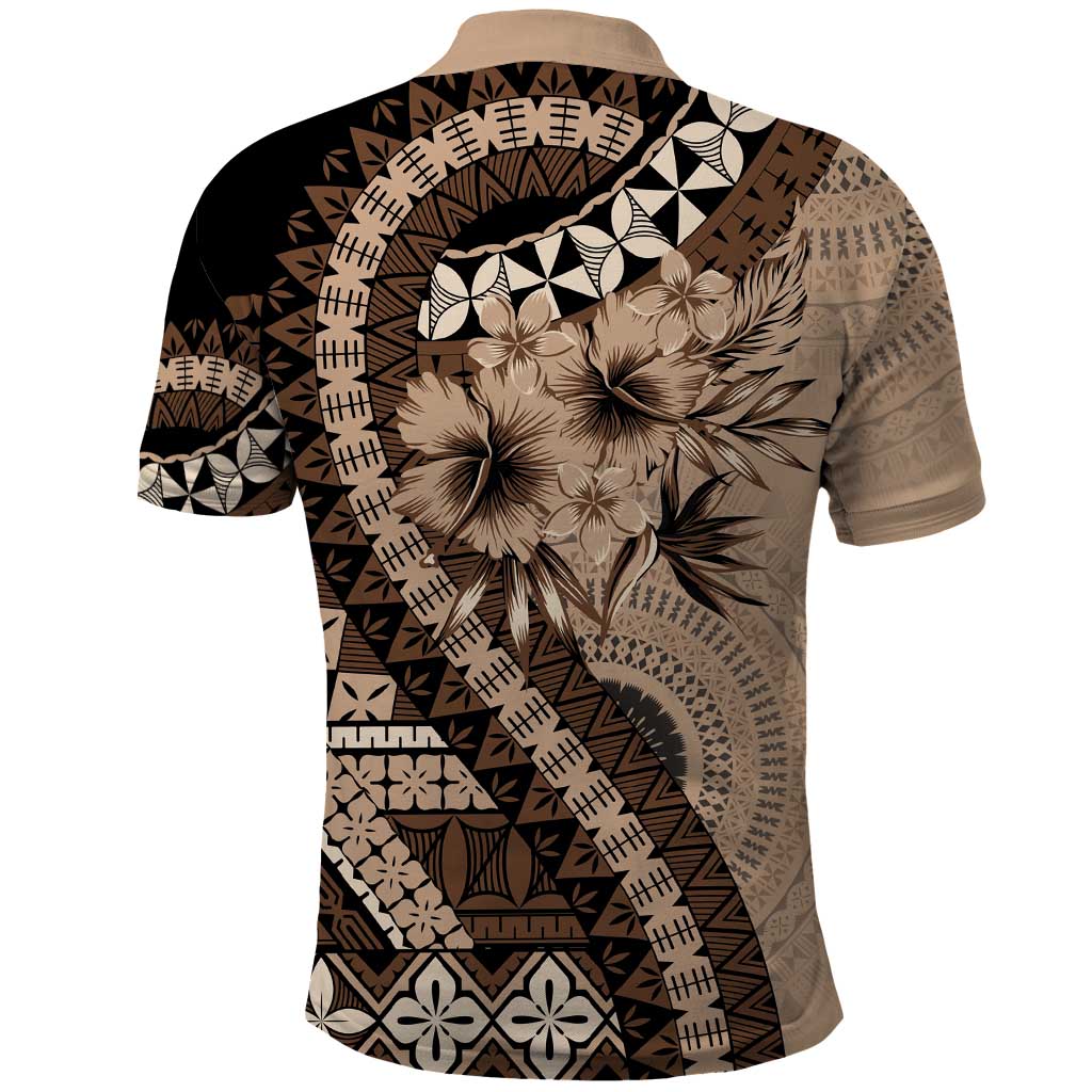 Bula Fiji Polo Shirt Mocha Brown Kaivity Masi Tapa LT7 - Polynesian Pride