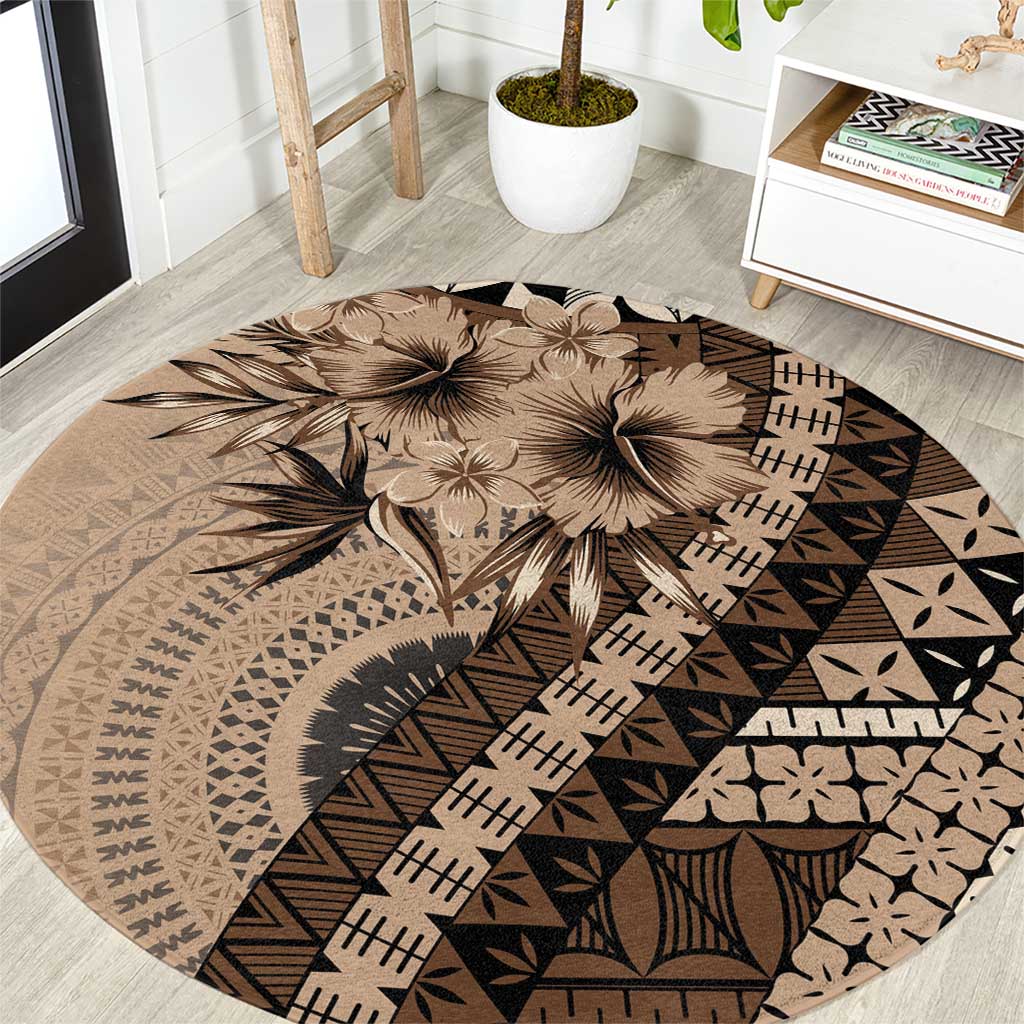 Bula Fiji Round Carpet Mocha Brown Kaivity Masi Tapa