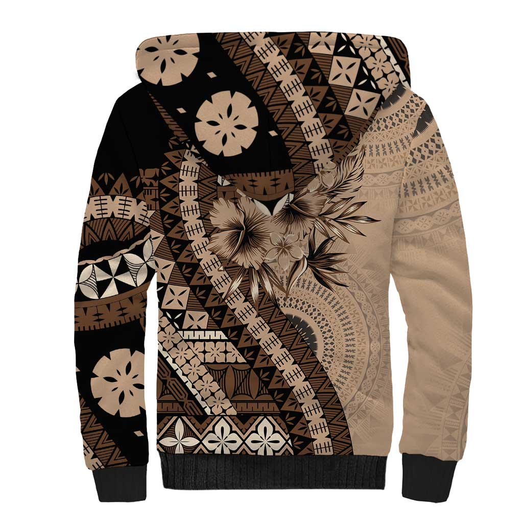 Bula Fiji Sherpa Hoodie Mocha Brown Kaivity Masi Tapa