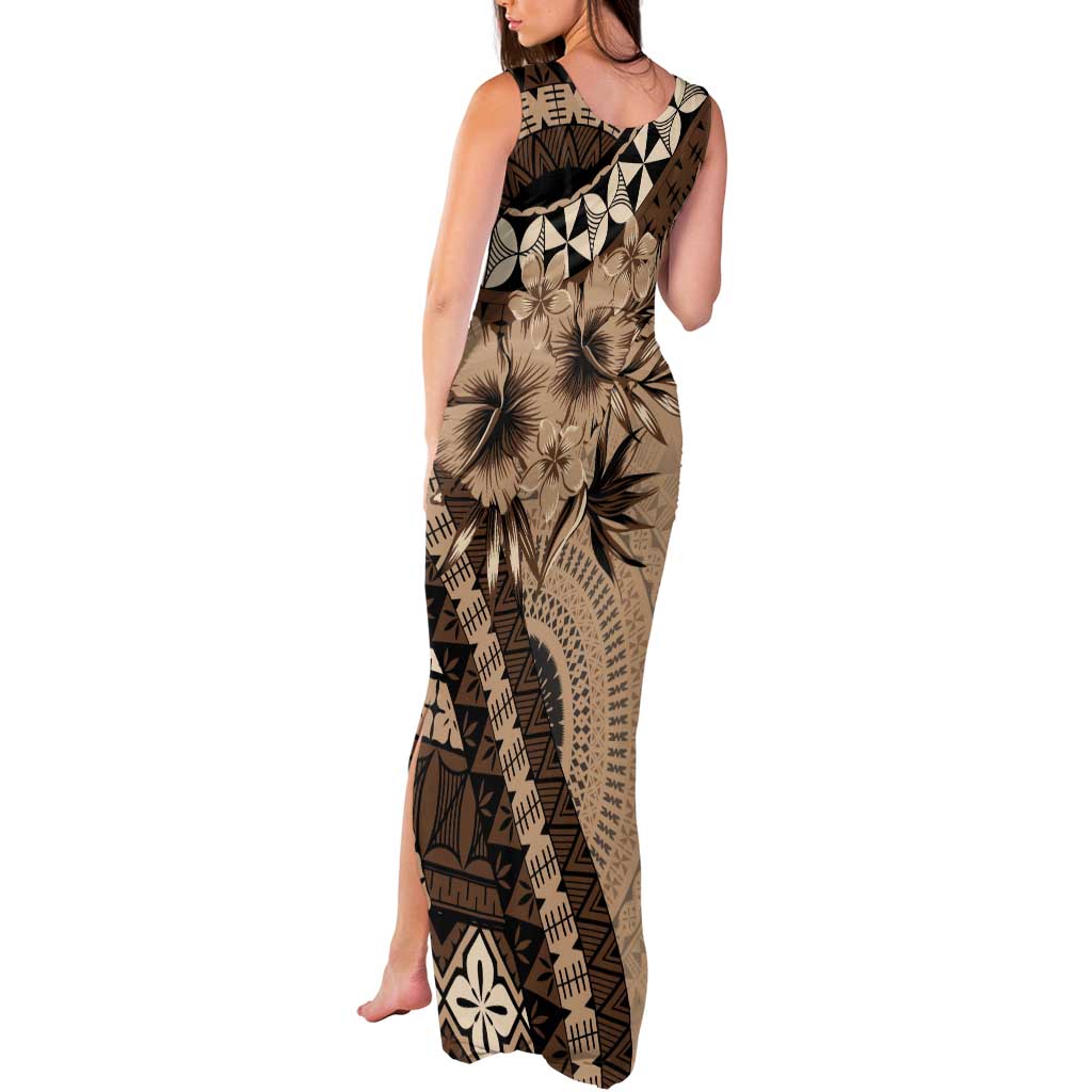 Bula Fiji Tank Maxi Dress Mocha Brown Kaivity Masi Tapa