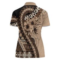 Bula Fiji Women Polo Shirt Mocha Brown Kaivity Masi Tapa