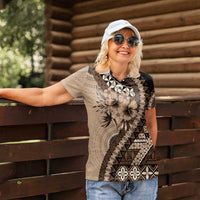 Bula Fiji Women Polo Shirt Mocha Brown Kaivity Masi Tapa