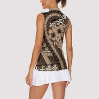 Bula Fiji Women Sleeveless Polo Shirt Mocha Brown Kaivity Masi Tapa