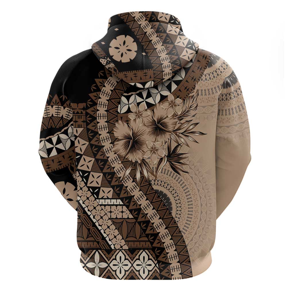 Bula Fiji Zip Hoodie Mocha Brown Kaivity Masi Tapa