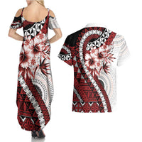Bula Fiji Couples Matching Summer Maxi Dress and Hawaiian Shirt White Kaivity Masi Tapa