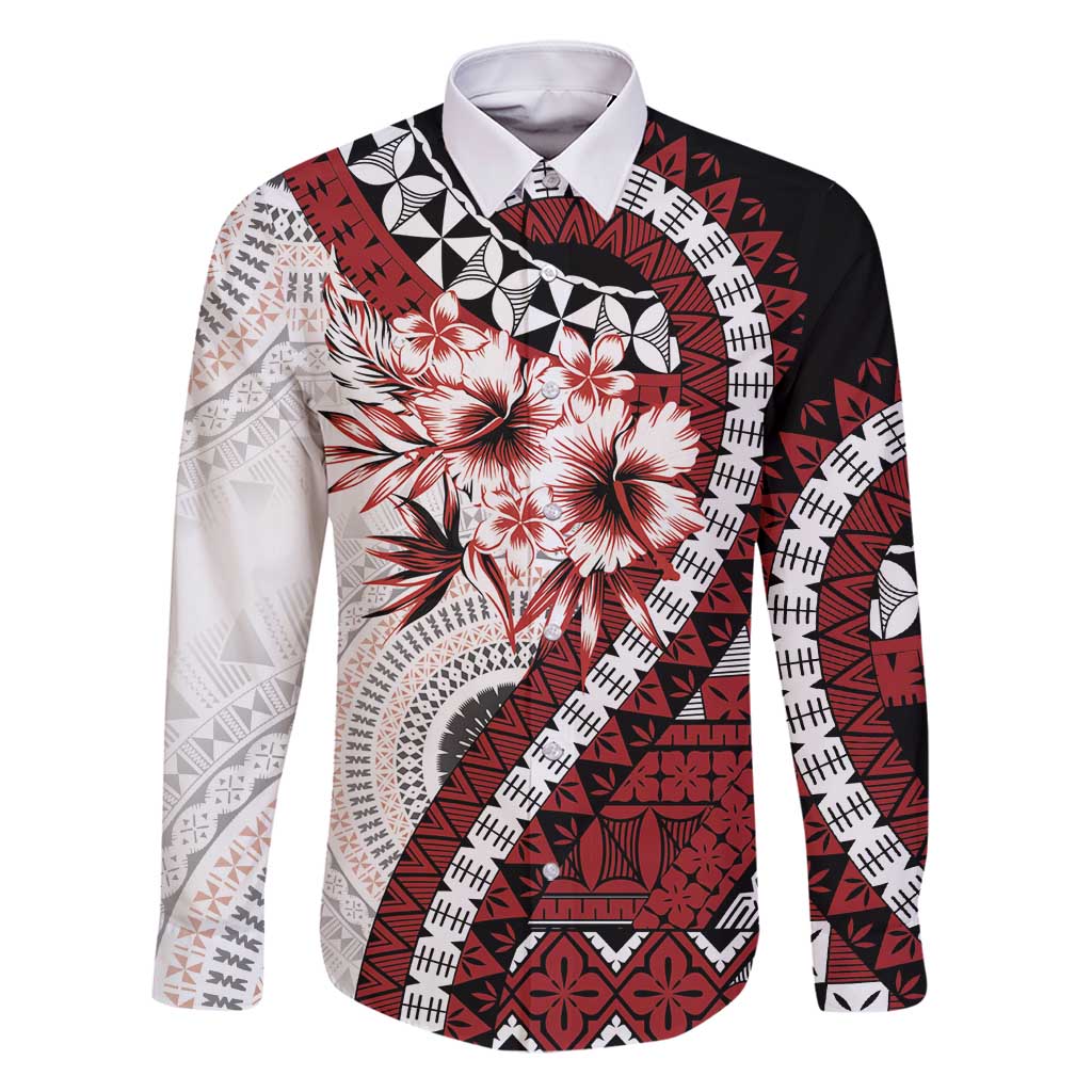 Bula Fiji Family Matching Long Sleeve Bodycon Dress and Hawaiian Shirt White Kaivity Masi Tapa