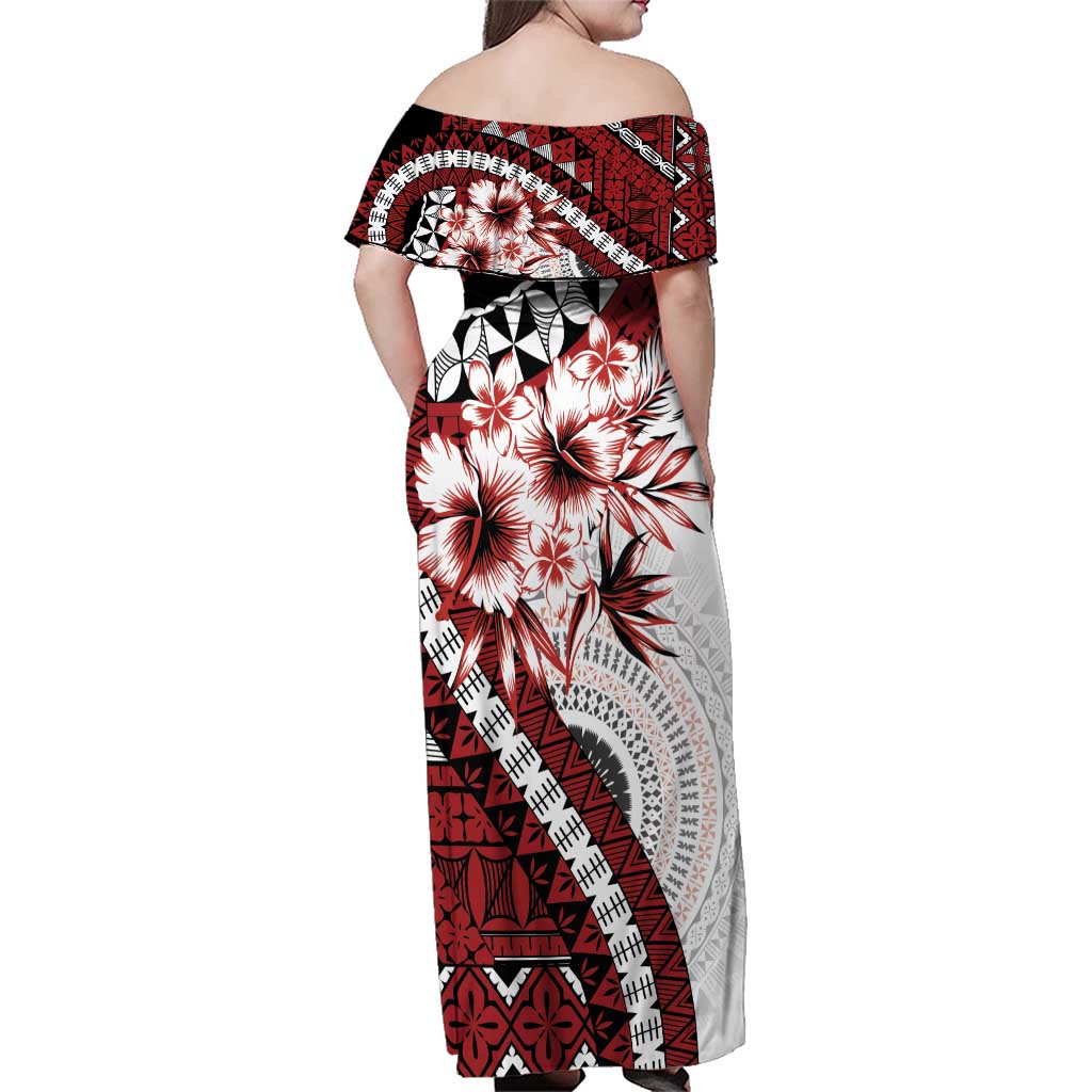 Bula Fiji Family Matching Off Shoulder Maxi Dress and Hawaiian Shirt White Kaivity Masi Tapa