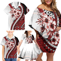 Bula Fiji Family Matching Off Shoulder Short Dress and Hawaiian Shirt White Kaivity Masi Tapa