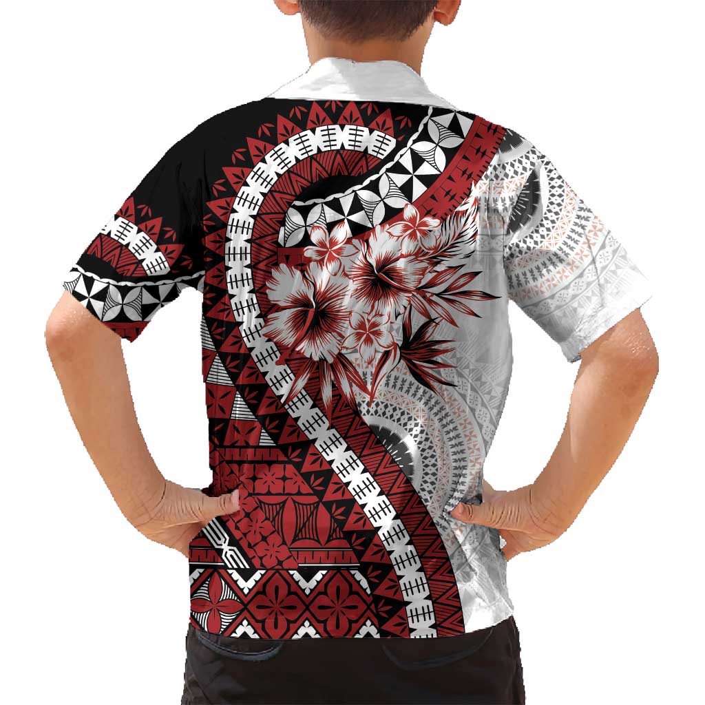 Bula Fiji Family Matching Puletasi and Hawaiian Shirt White Kaivity Masi Tapa