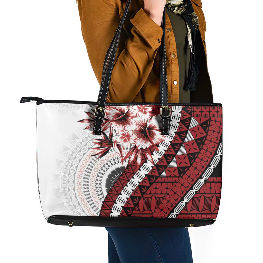 Bula Fiji Leather Tote Bag White Kaivity Masi Tapa