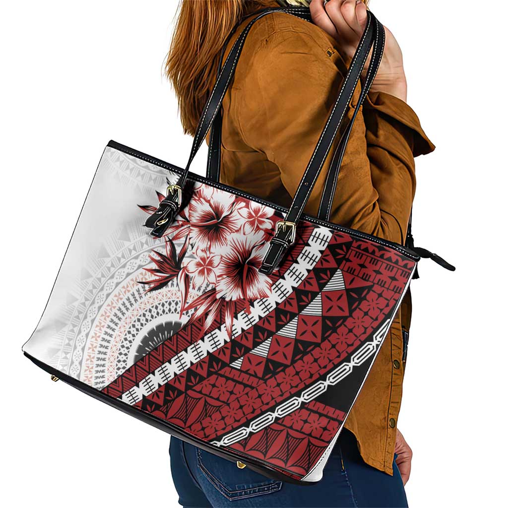 Bula Fiji Leather Tote Bag White Kaivity Masi Tapa