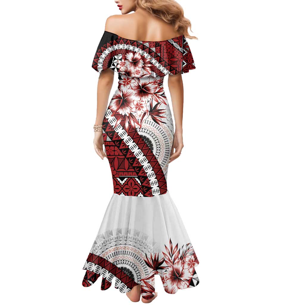 Bula Fiji Mermaid Dress White Kaivity Masi Tapa