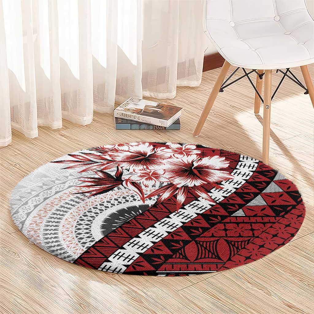 Bula Fiji Round Carpet White Kaivity Masi Tapa