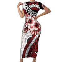 Bula Fiji Short Sleeve Bodycon Dress White Kaivity Masi Tapa