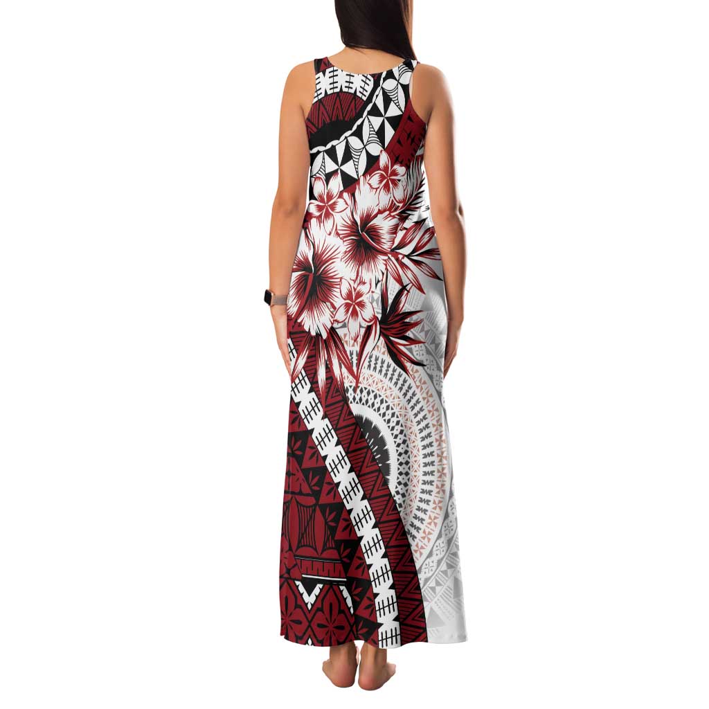 Bula Fiji Tank Maxi Dress White Kaivity Masi Tapa