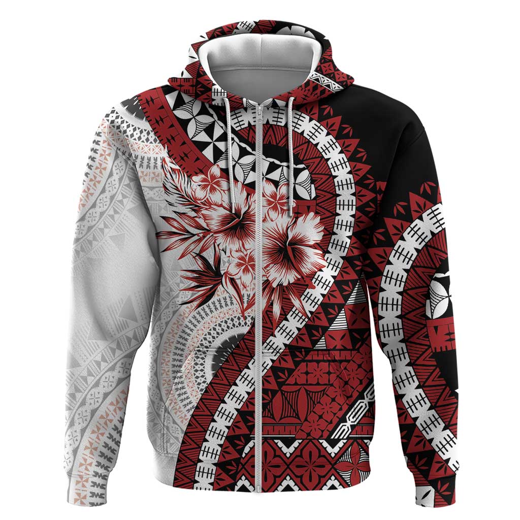 Bula Fiji Zip Hoodie White Kaivity Masi Tapa