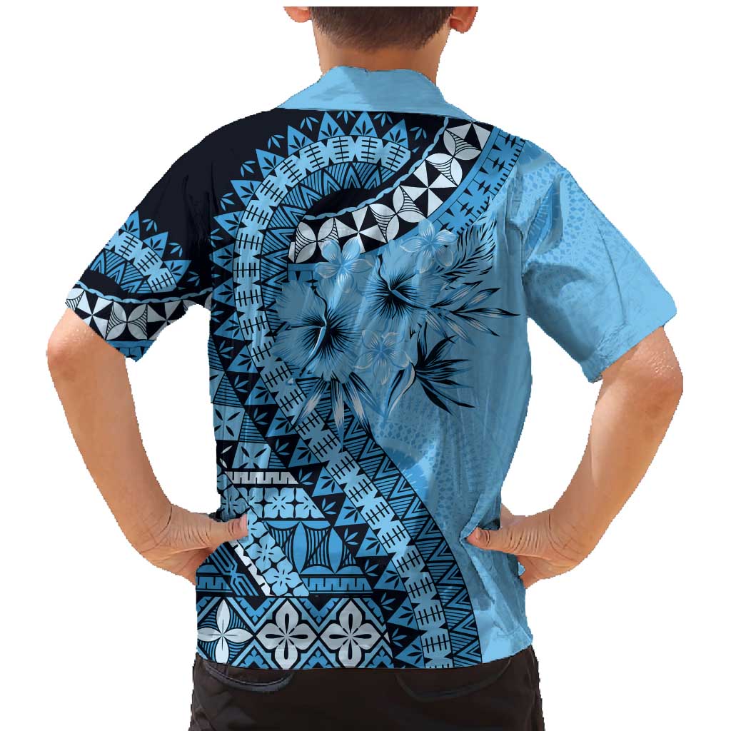 Bula Fiji Family Matching Mermaid Dress and Hawaiian Shirt Turquoise Kaivity Masi Tapa