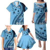 Bula Fiji Family Matching Puletasi and Hawaiian Shirt Turquoise Kaivity Masi Tapa