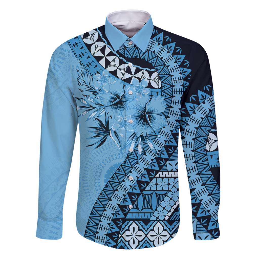 Bula Fiji Family Matching Summer Maxi Dress and Hawaiian Shirt Turquoise Kaivity Masi Tapa