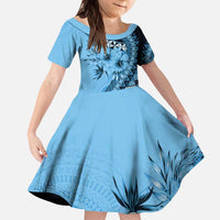 Bula Fiji Kid Short Sleeve Dress Turquoise Kaivity Masi Tapa