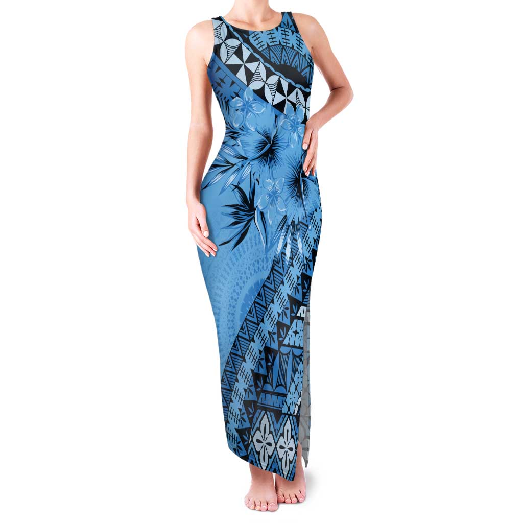Bula Fiji Tank Maxi Dress Turquoise Kaivity Masi Tapa