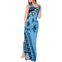 Bula Fiji Tank Maxi Dress Turquoise Kaivity Masi Tapa