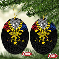 Philippines Heritage Baybayin Mix Polynesian Ceramic Ornament LT7 Oval Black - Polynesian Pride
