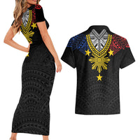 Philippines Heritage Baybayin Mix Polynesian Couples Matching Short Sleeve Bodycon Dress and Hawaiian Shirt
