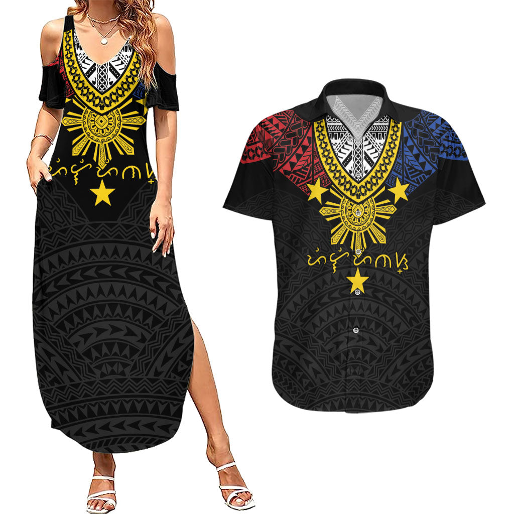 Philippines Heritage Baybayin Mix Polynesian Couples Matching Summer Maxi Dress and Hawaiian Shirt