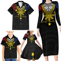 Philippines Heritage Baybayin Mix Polynesian Family Matching Long Sleeve Bodycon Dress and Hawaiian Shirt