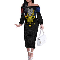 Philippines Heritage Baybayin Mix Polynesian Family Matching Off The Shoulder Long Sleeve Dress and Hawaiian Shirt