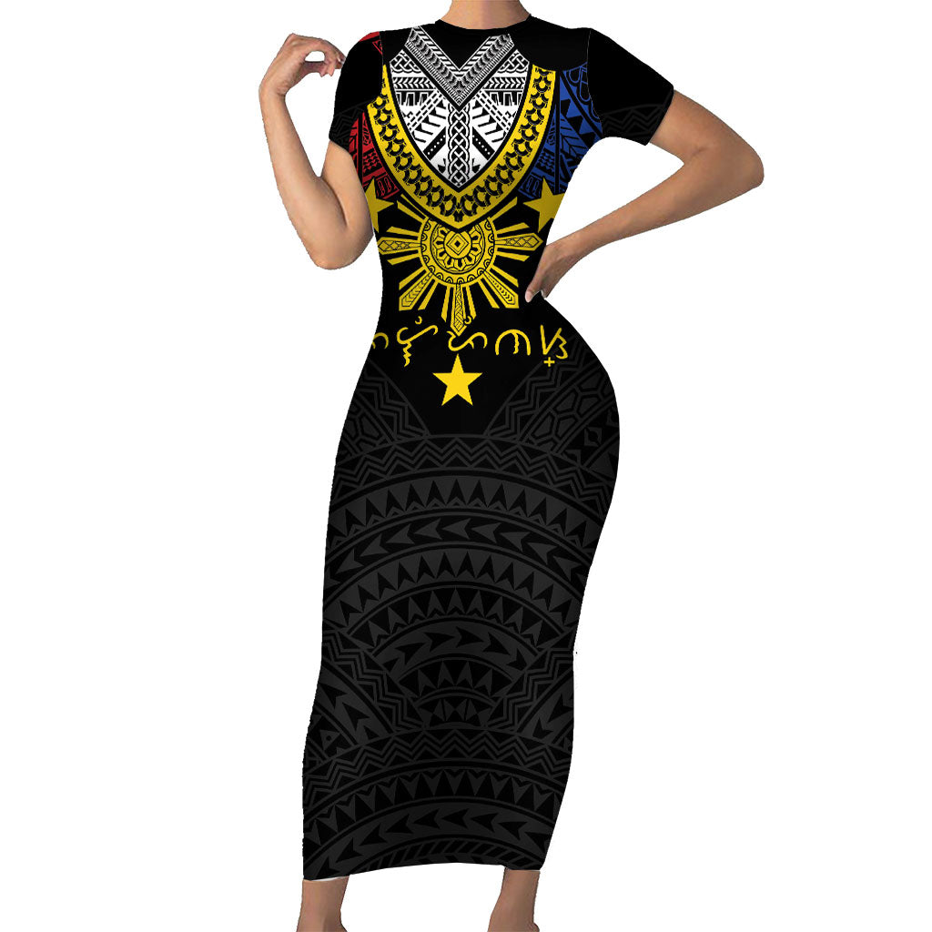 Philippines Heritage Baybayin Mix Polynesian Family Matching Short Sleeve Bodycon Dress and Hawaiian Shirt