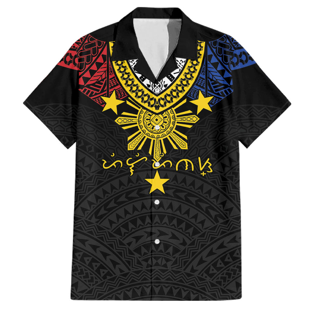 Philippines Heritage Baybayin Mix Polynesian Family Matching Summer Maxi Dress and Hawaiian Shirt LT7 Dad's Shirt - Short Sleeve Black - Polynesian Pride
