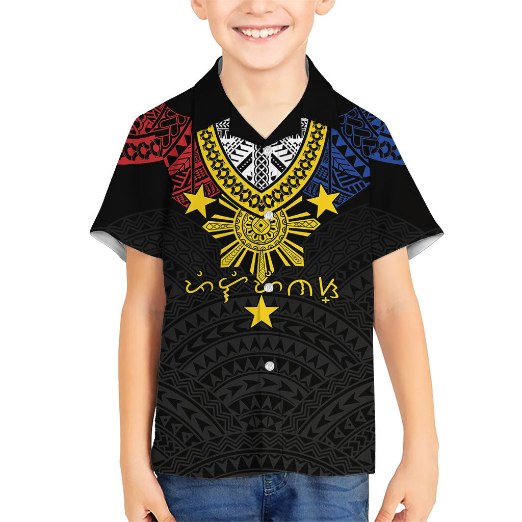 Philippines Heritage Baybayin Mix Polynesian Family Matching Summer Maxi Dress and Hawaiian Shirt LT7 Son's Shirt Black - Polynesian Pride
